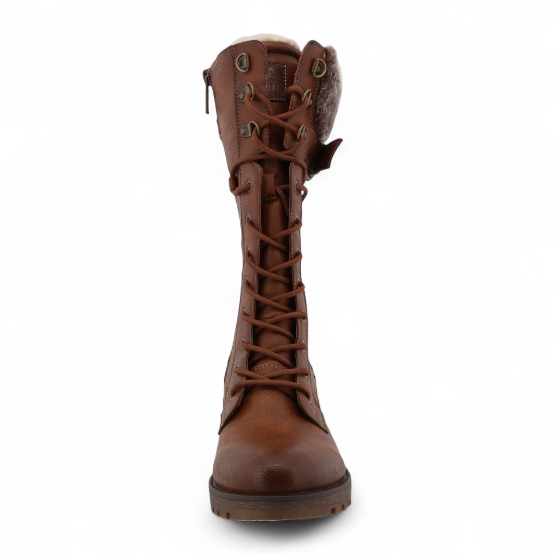 Women's Brown Mid-Calf Faux Fur Winter Combat Boots