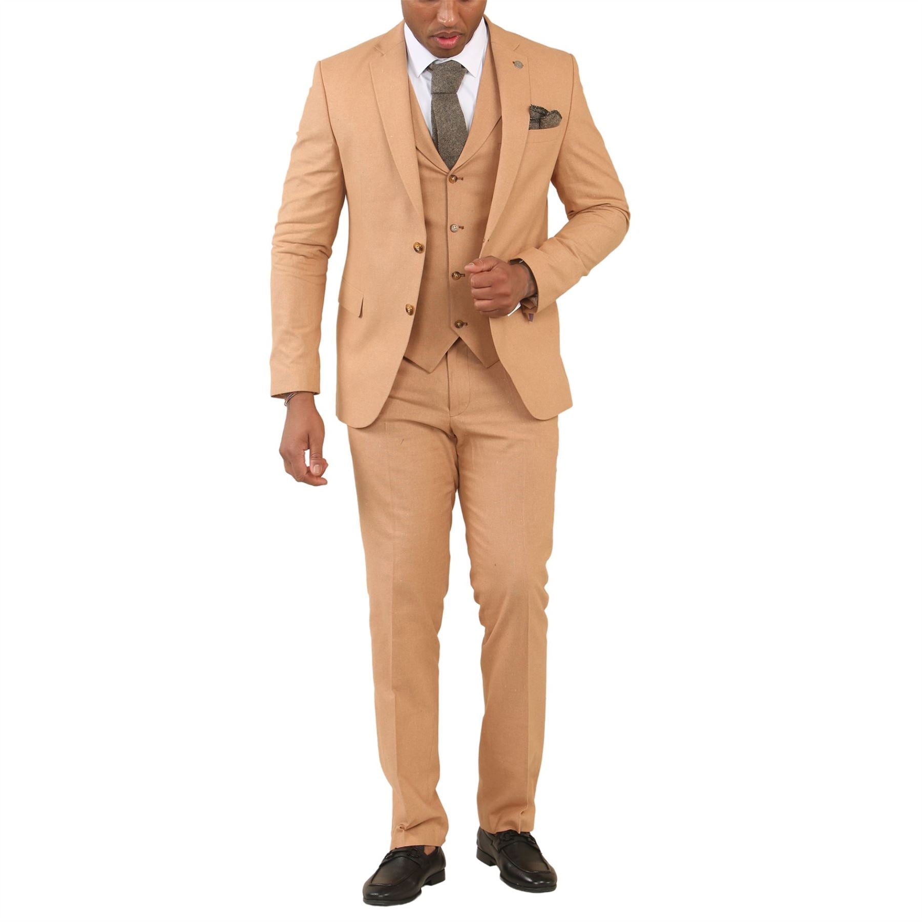 TP-23 - Men's Camel 3 Piece Linen Summer Wedding Suit