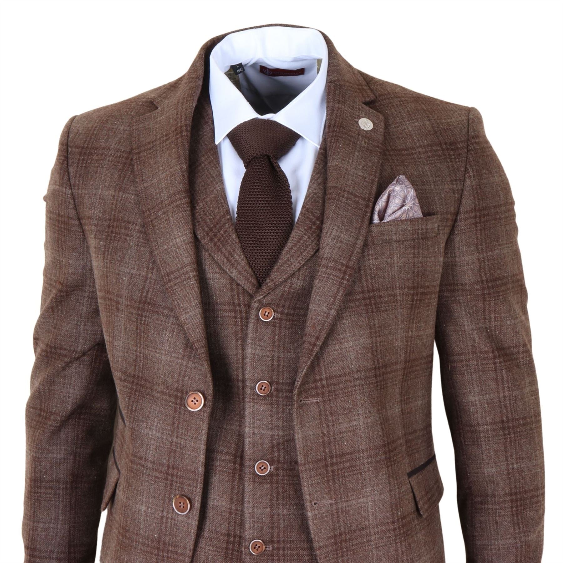 TP-31 - Men's Brown Tweed Check 3 Piece Suit