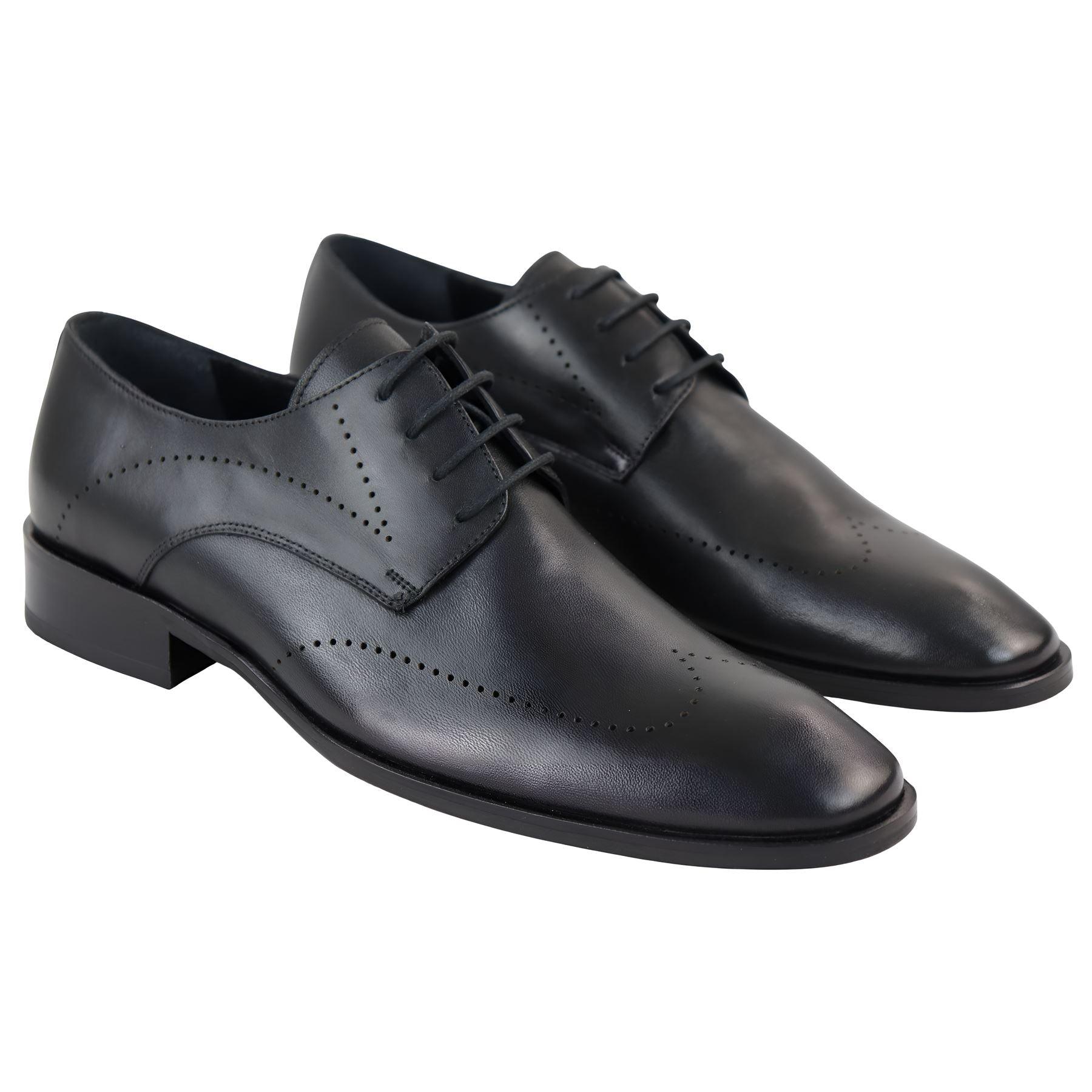 Men's Black Matt Derby Shoes Brogues Genuine Leather Formal Dress Shoe - Knighthood Store