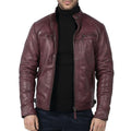 Mens Retro Style Zipped Biker Jacket Real Leather Soft Black Casual - Knighthood Store