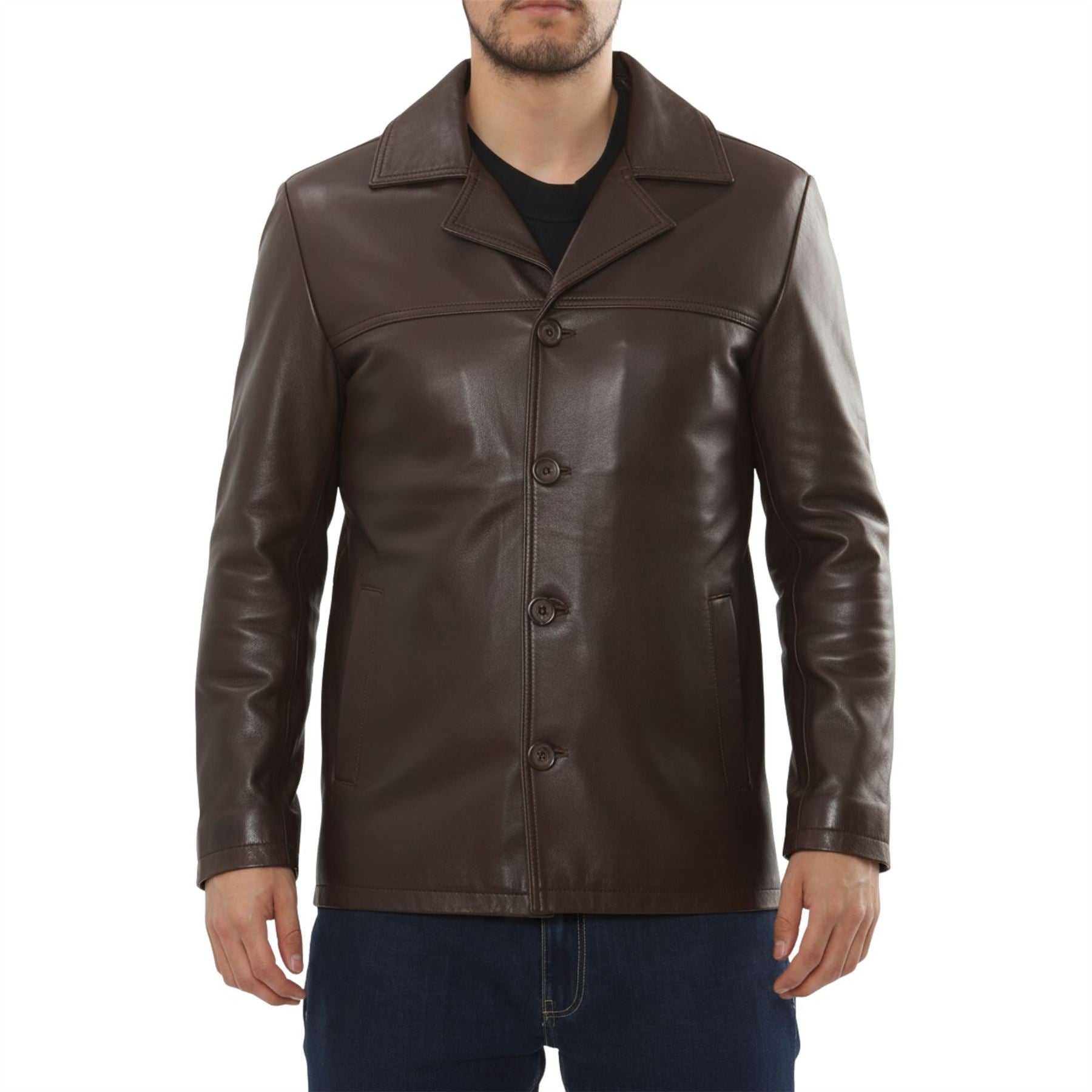Men's Leather Car Coat Collared Blazer Style Jacket