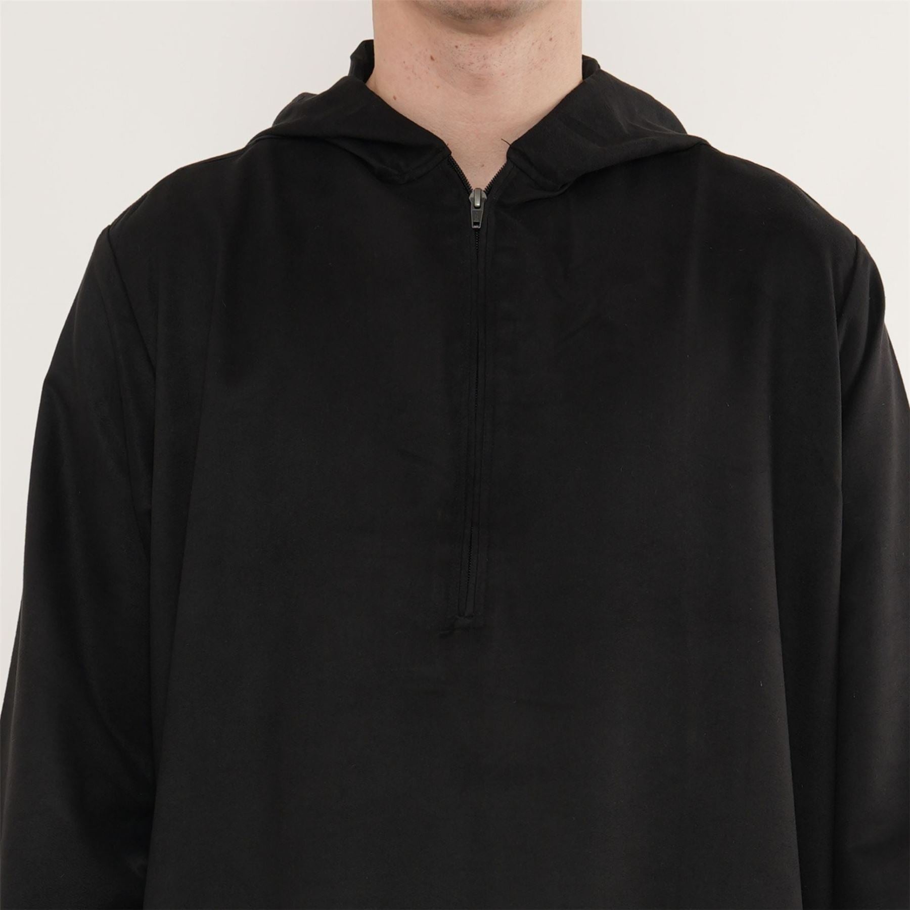 HM12 - Men's Hooded Suede Thobe Emirati Omani Zipped Thobe