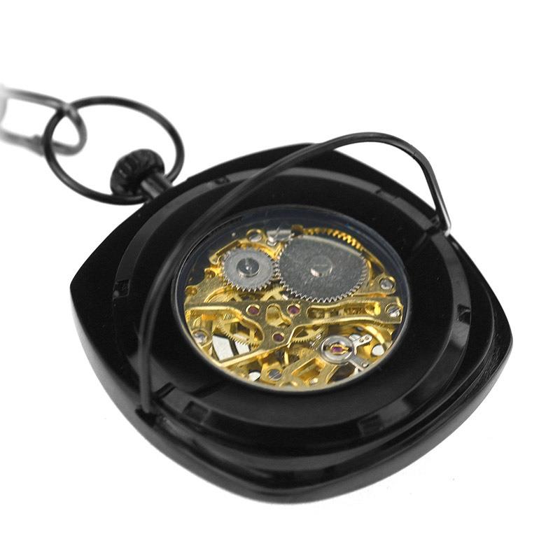 Mechanical Skeleton Open Face Square Pocket Watch