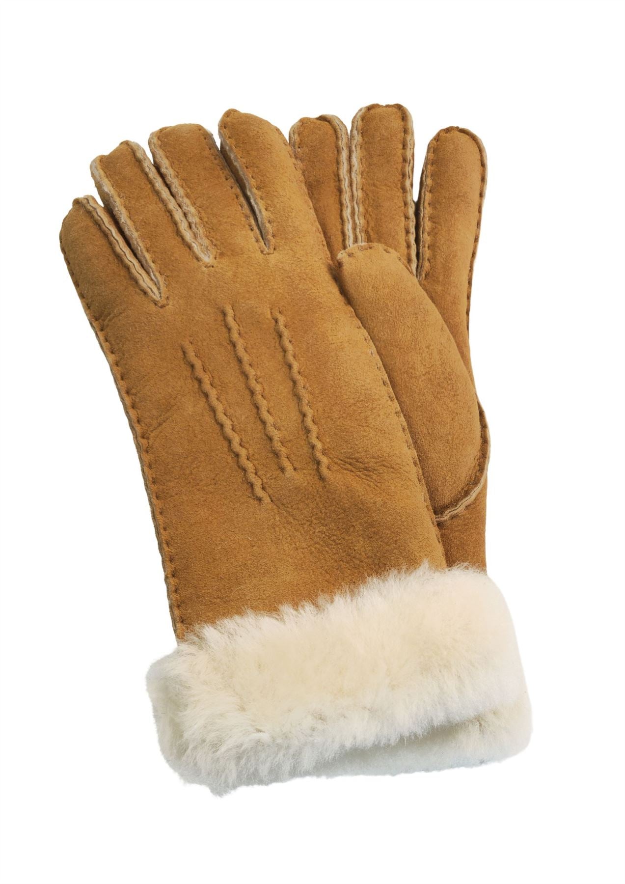 Women's Plush Shearling Cuff Suede Genuine Leather Gloves