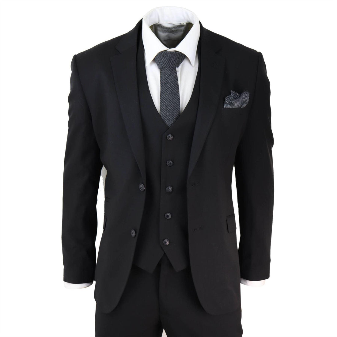 Mens Black 3 Piece Suit Classic Short Regular Long Smart Formal Tailored Fit - Knighthood Store