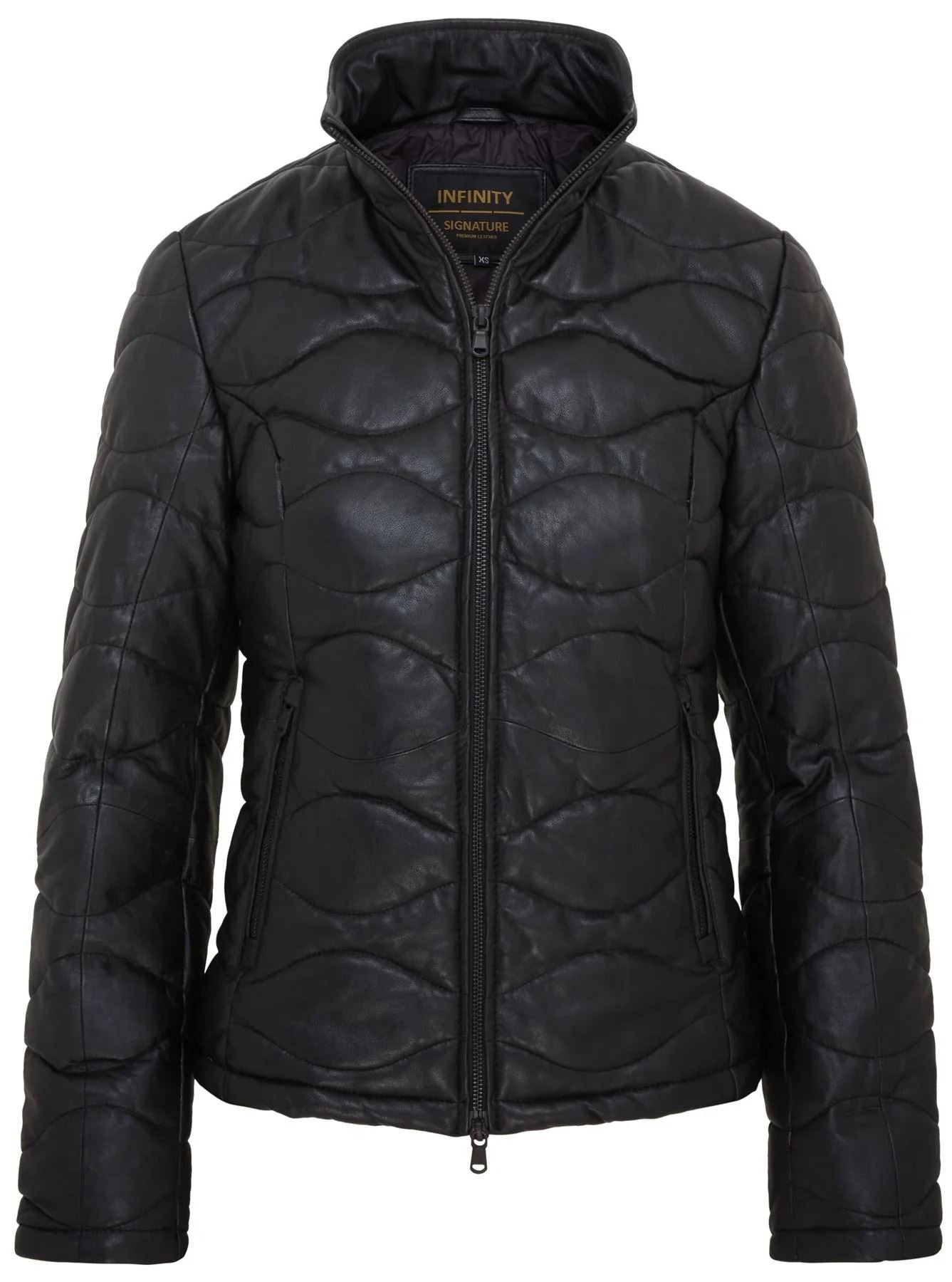 Women's Puffer Quilted Mid Length Leather Jacket
