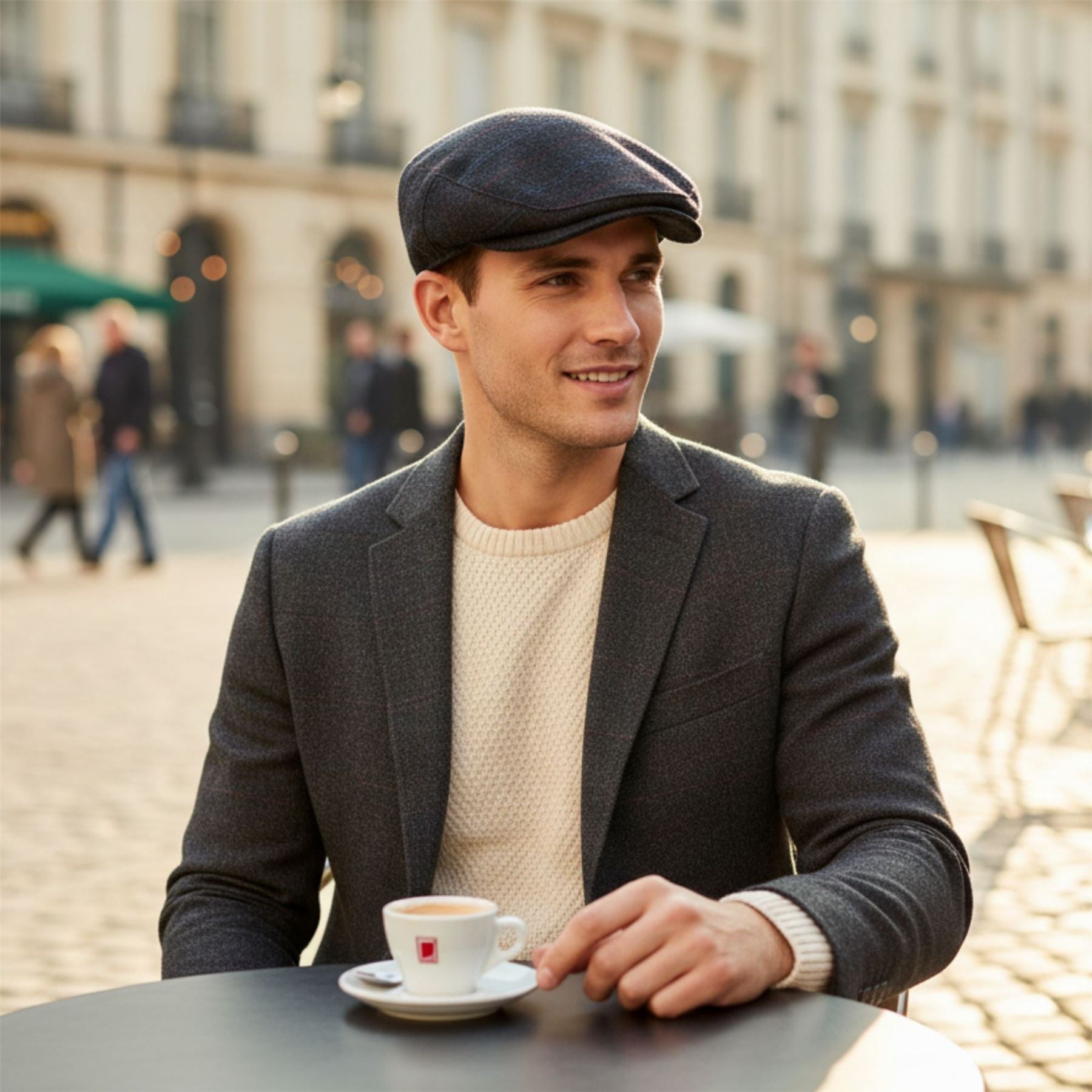 Men's Wool Blend Herringbone Plaid Ivy Flat Cap