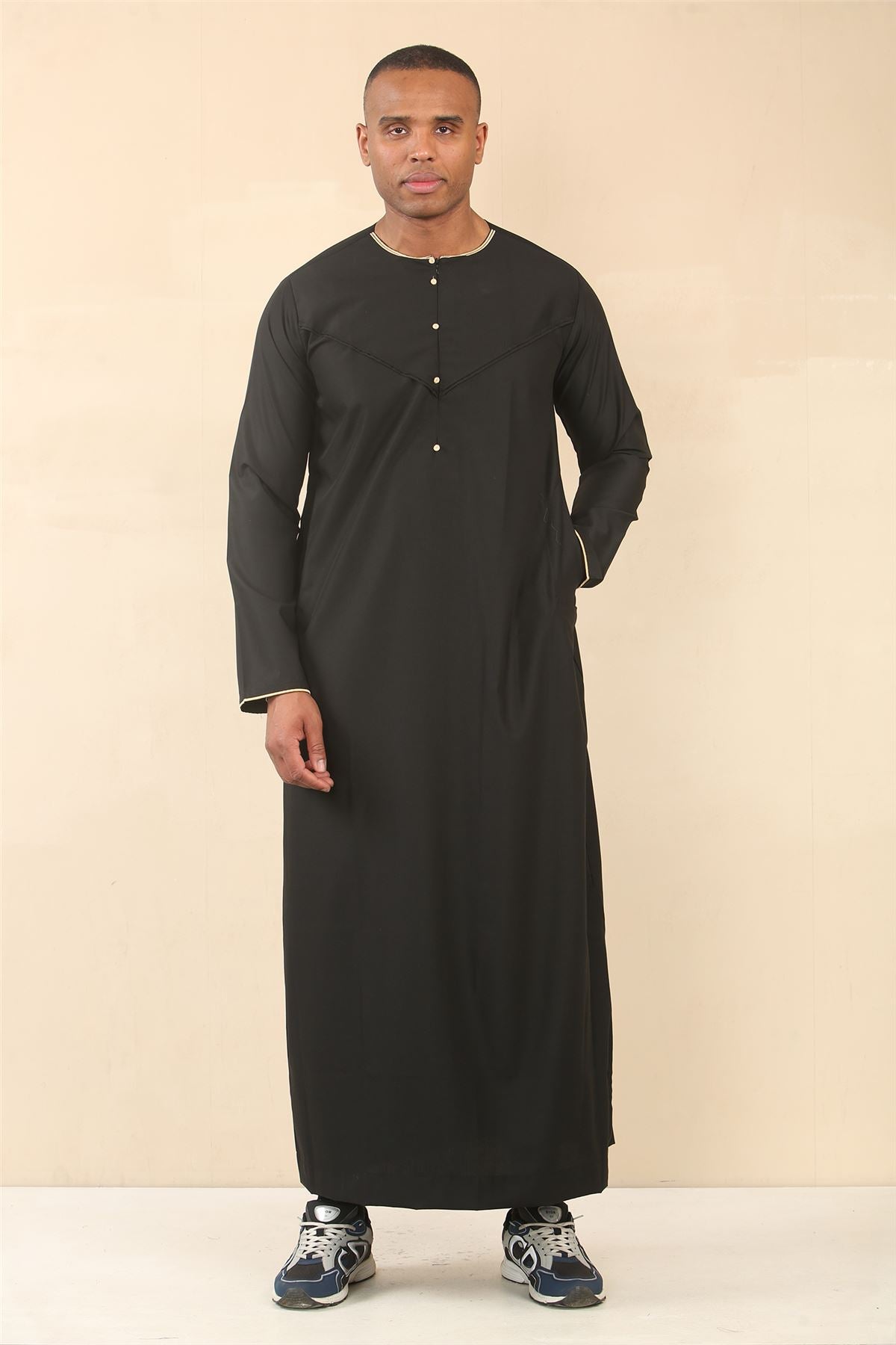 Men's Thobe Emirati Omani Jubba Islamic Clothing Muslim Kaftan Eid Robe Arab Gold Embroidery