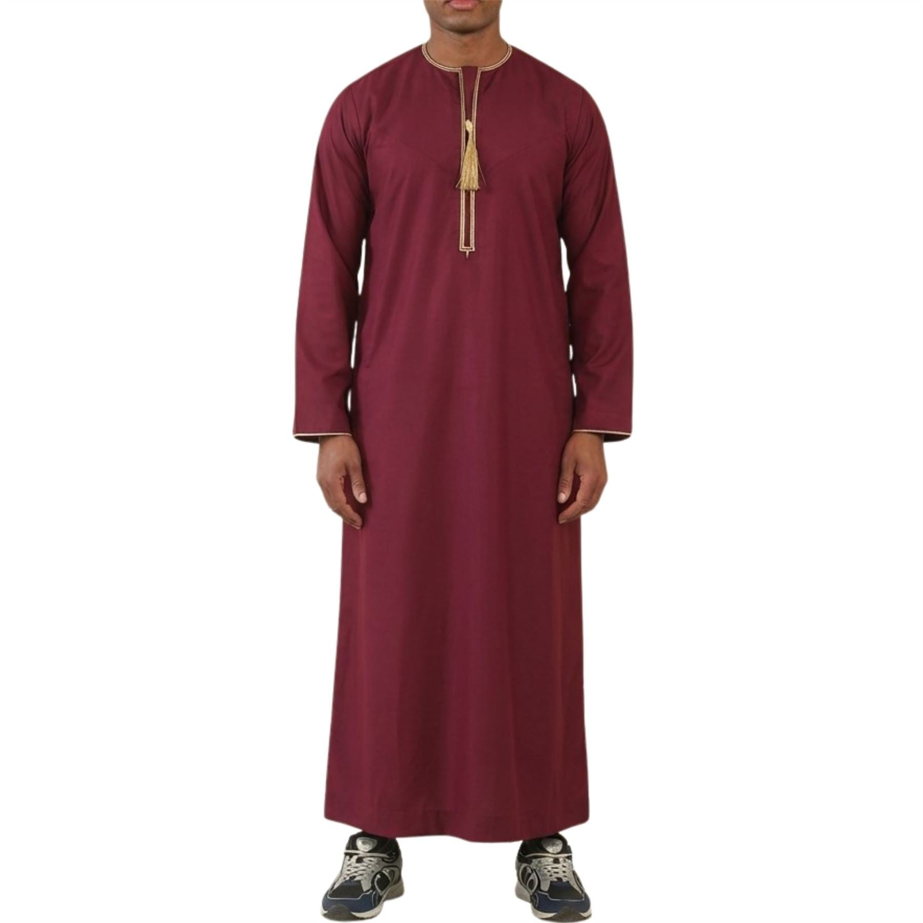 TT-003 - Men's Wine Emirati Omani Tassel Embroidery Thobe