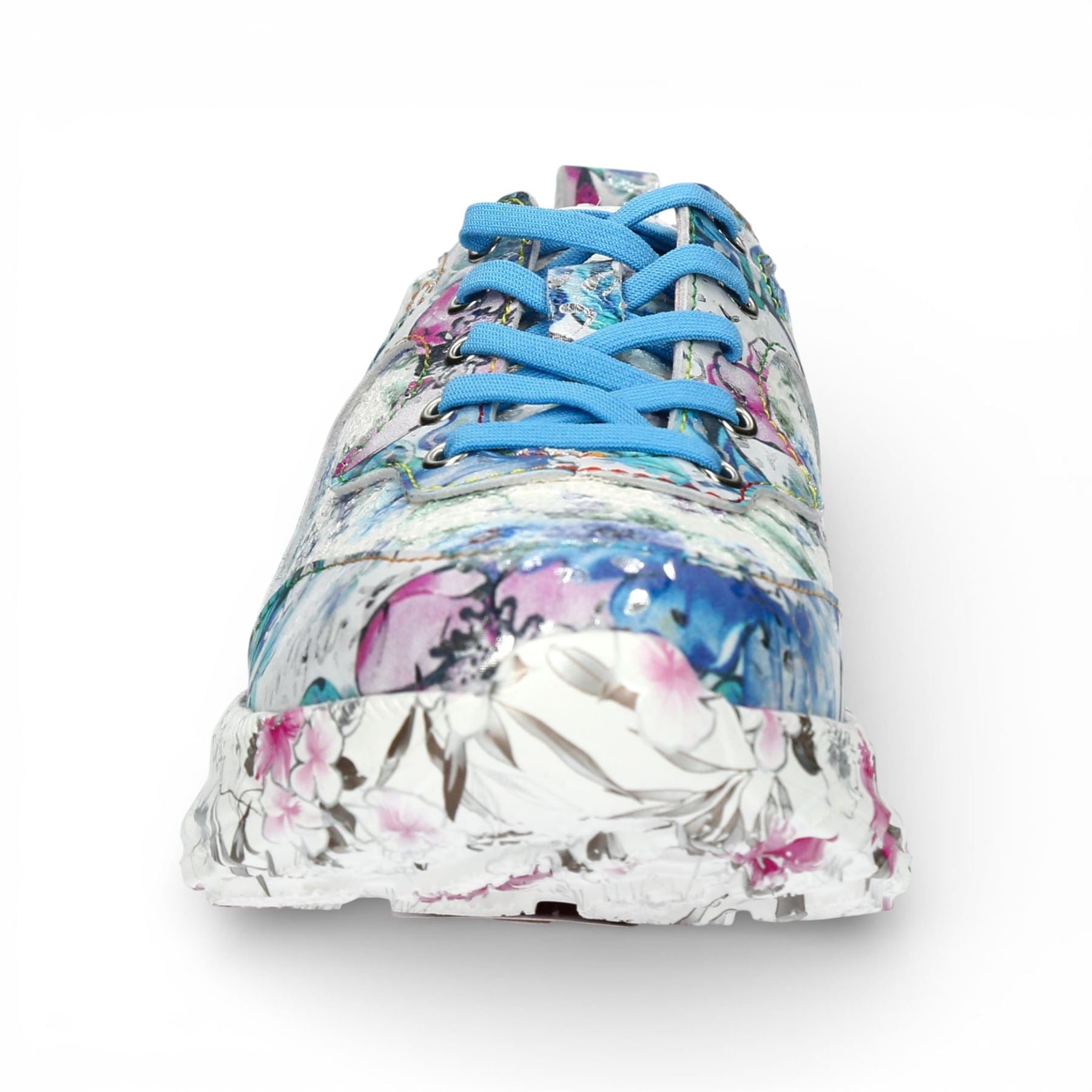 Sofiao 07 - Women's Blue Floral Leather Platform Sneakers