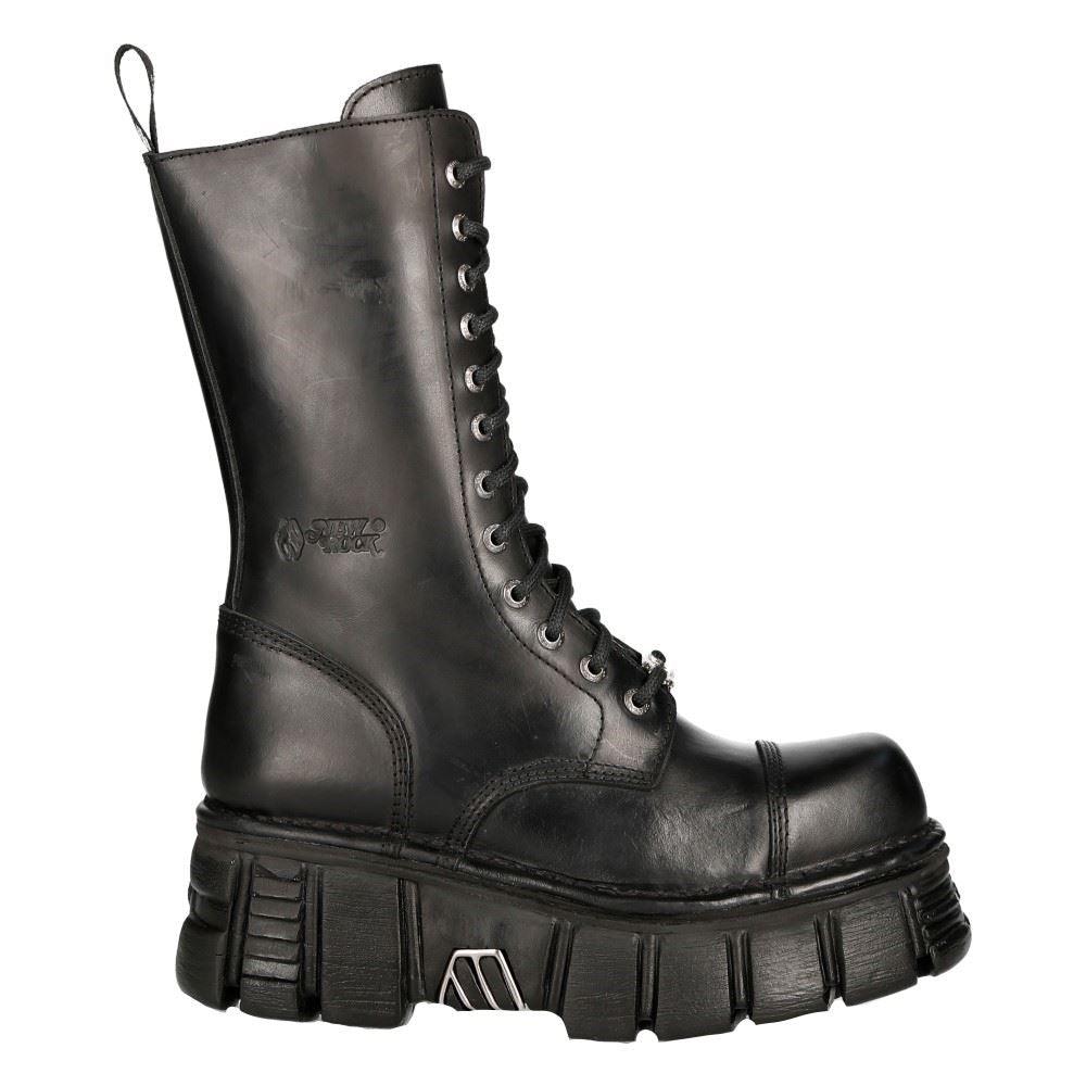 New RockM-MILI211C-C1 Unisex Metallic Black 100% Leather Techno Biker Boots - Knighthood Store