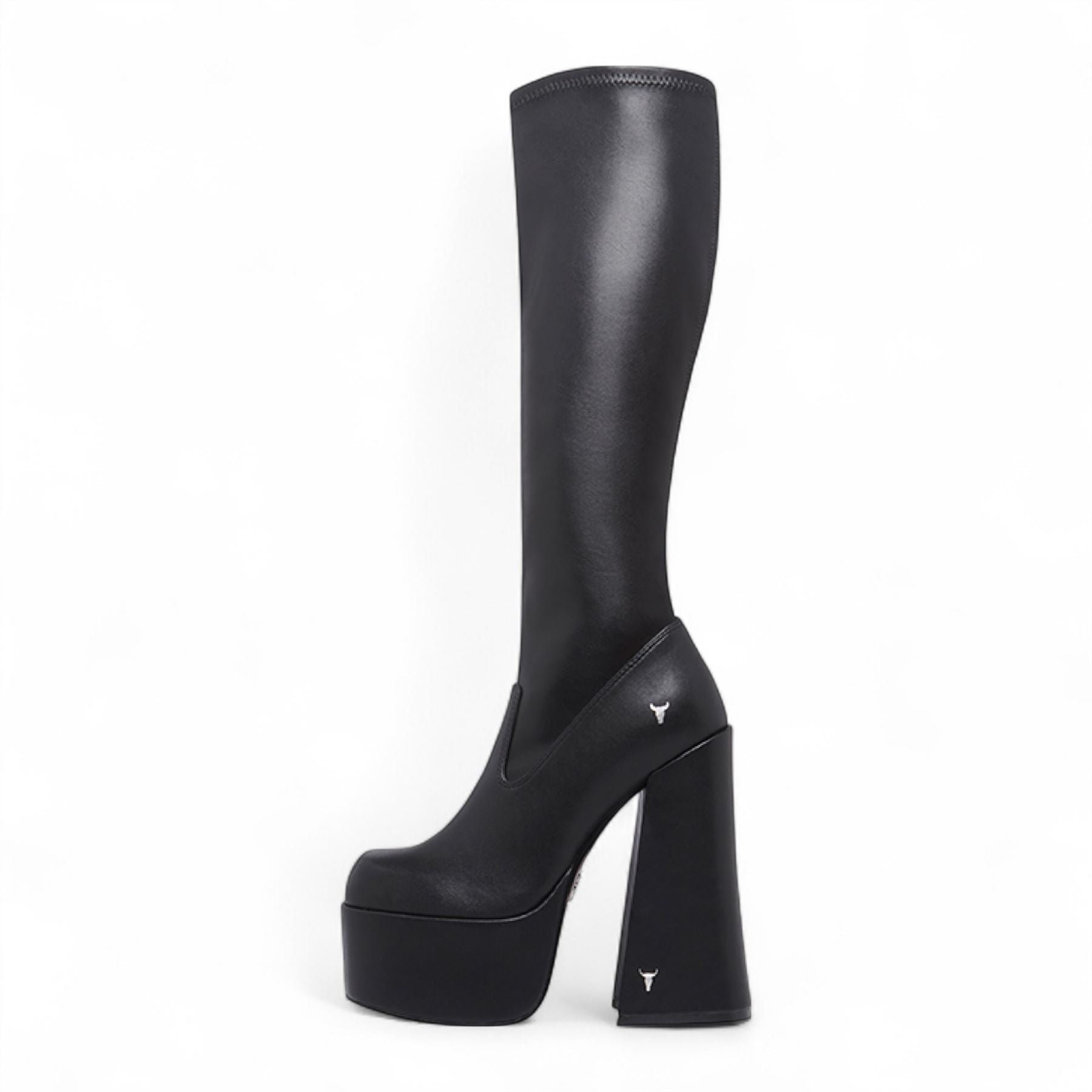 Survival - Women's Black Knee-High Platform Goth Heel Boots