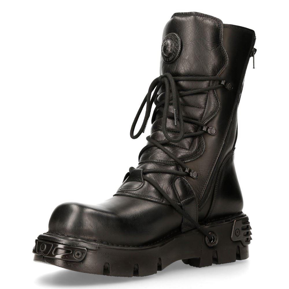New Rock 391-S18 Black Leather Mid Calf Boots - Knighthood Store