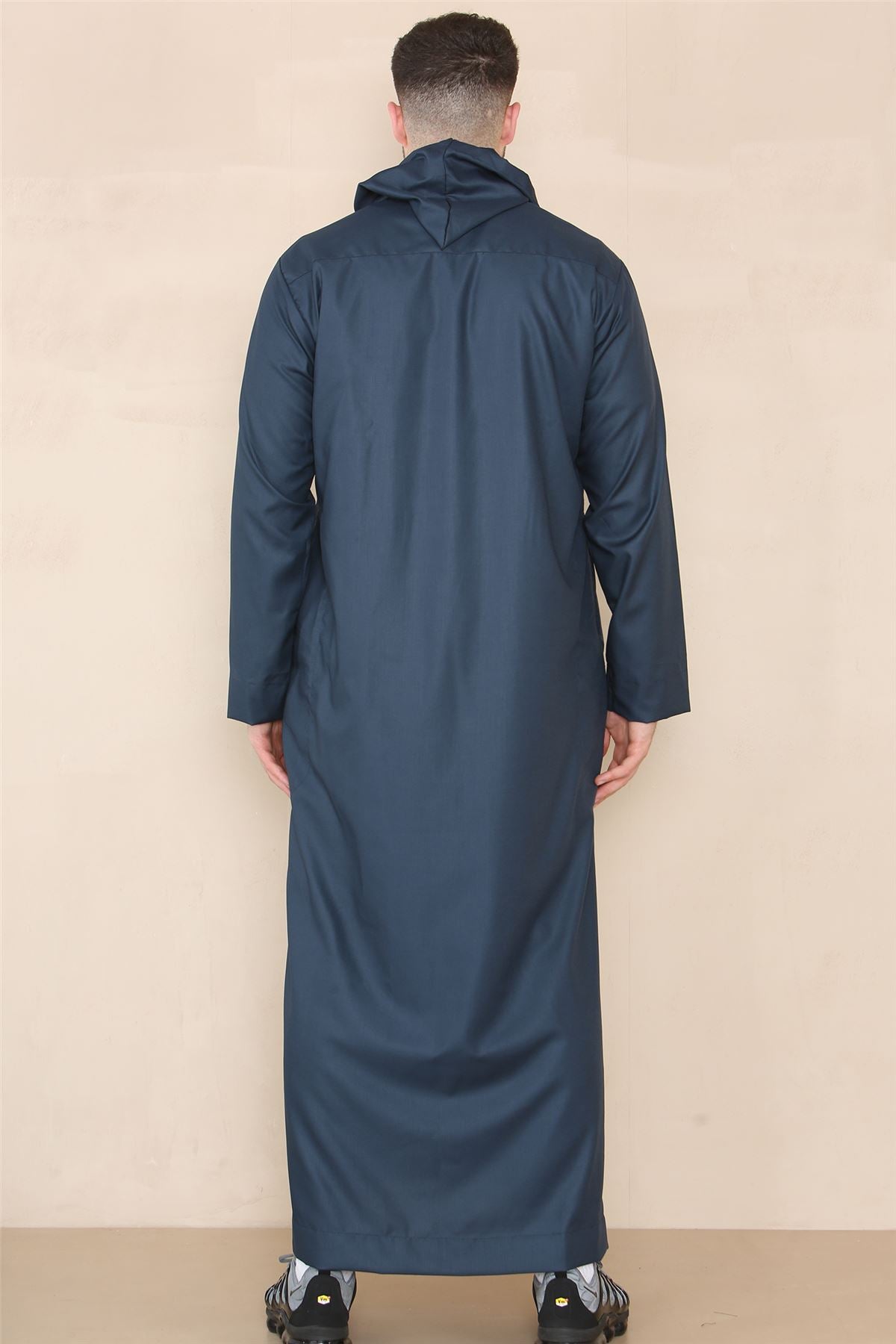 Mens Hooded Thobe Hood Jubba Nehru Stand Collar Islamic Clothing Muslim Kaftan Robe Saudi Slim Regular Fit