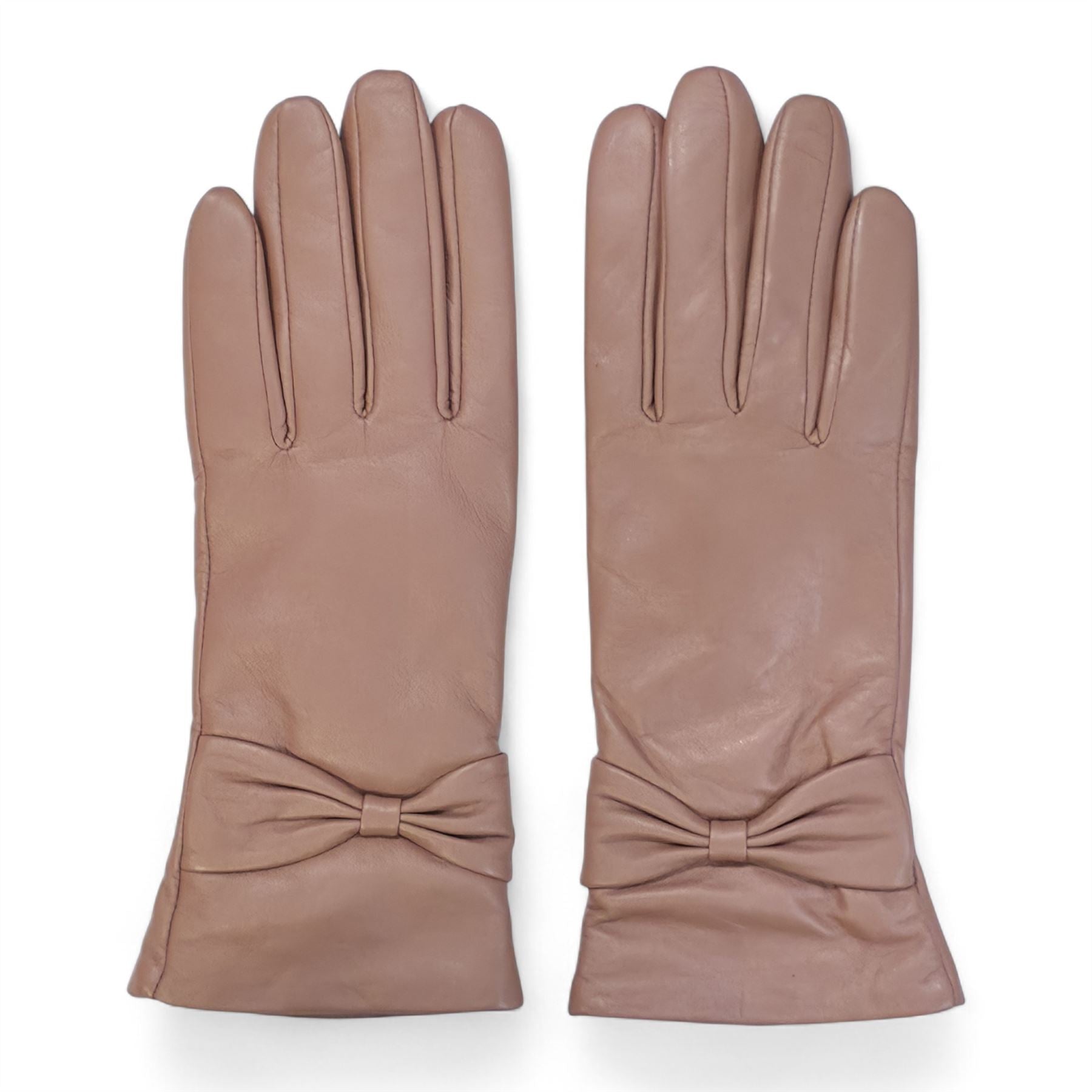 Women's Leather Wool Lined Bow Knot Accent Gloves