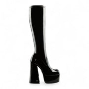 Saucy - Women's Black Knee-High Platform Goth Heel Boots