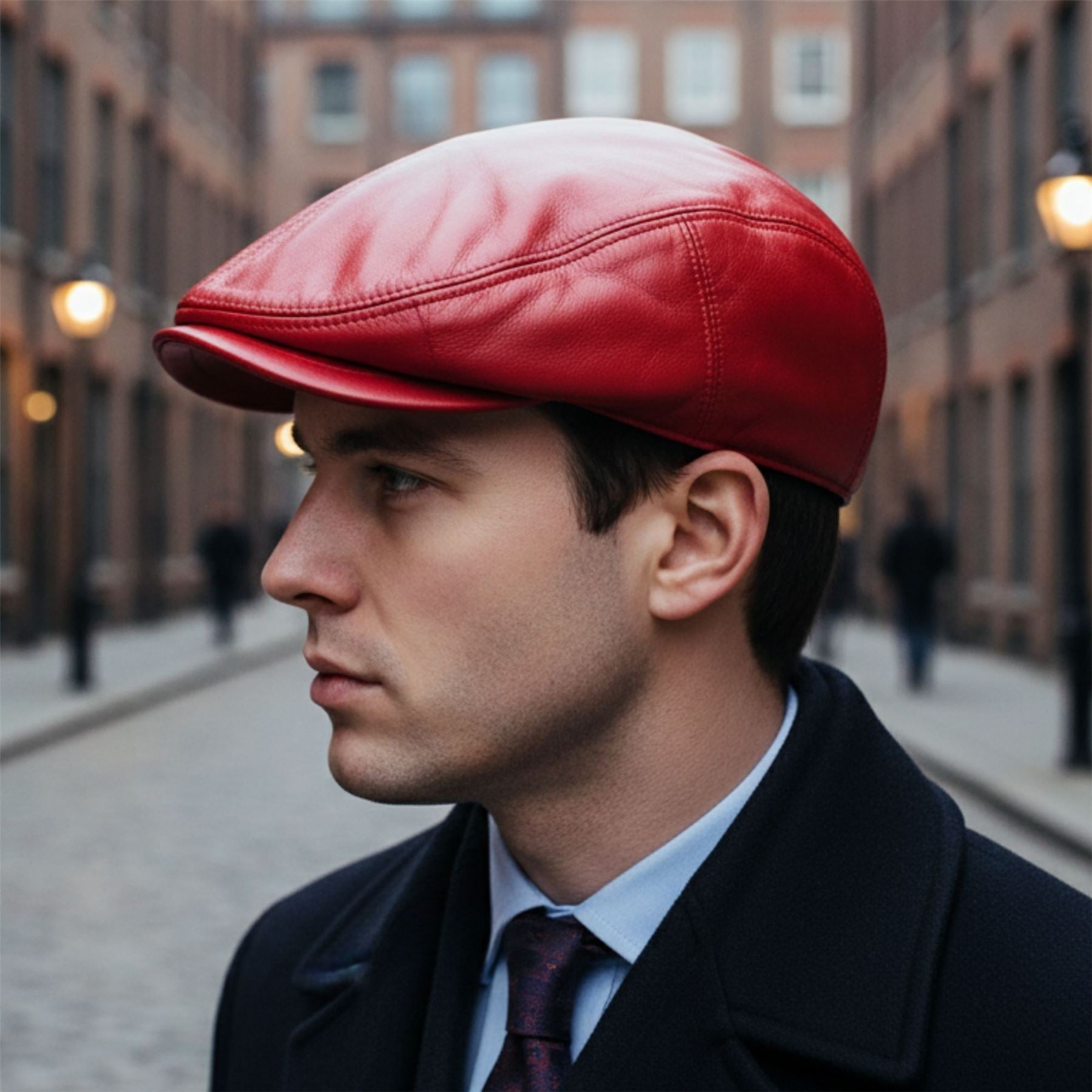 Men's Real Leather Ivy Newsboy Peaked Flat Cap