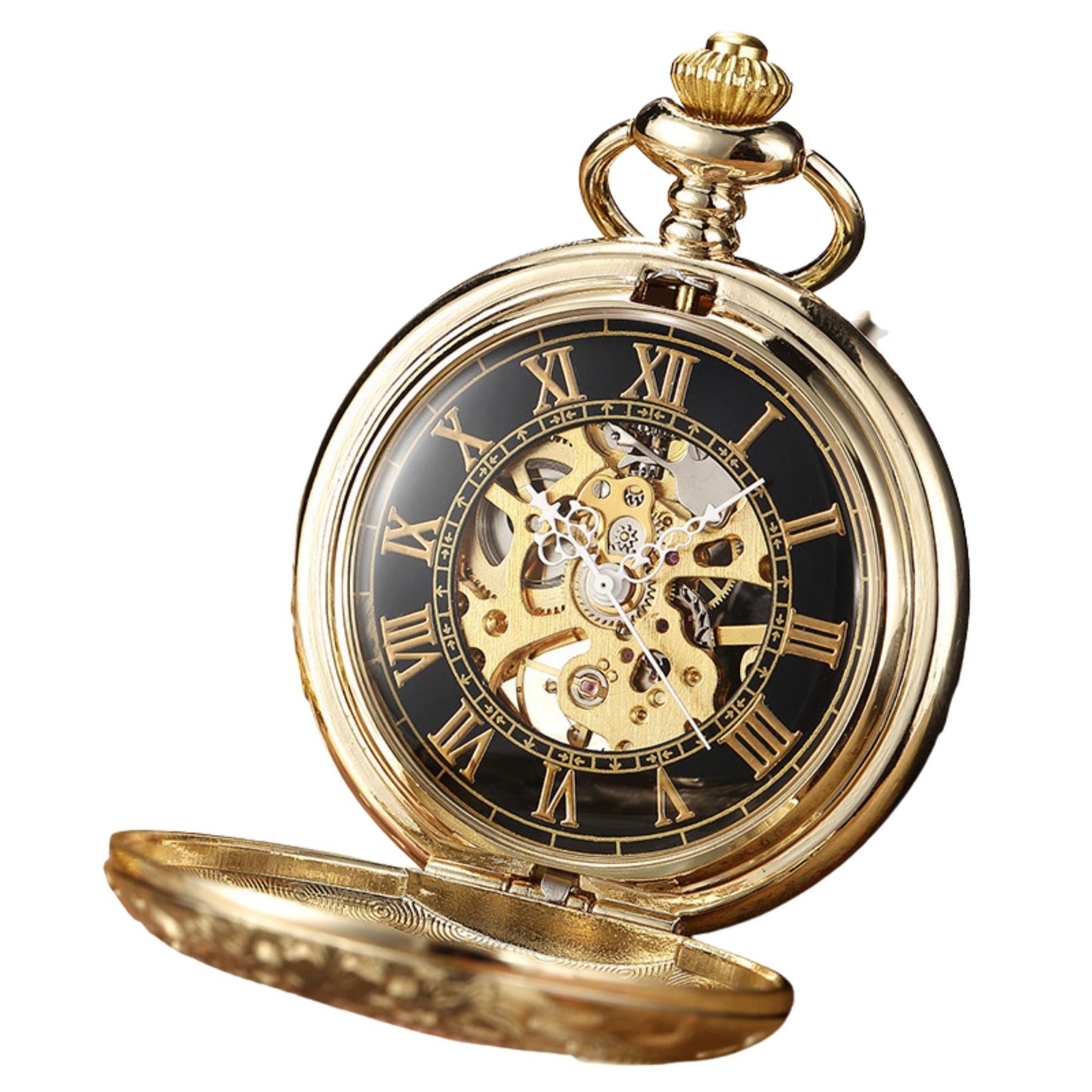 Mechanical Skeleton Half Hunter Vintage Pocket Watch