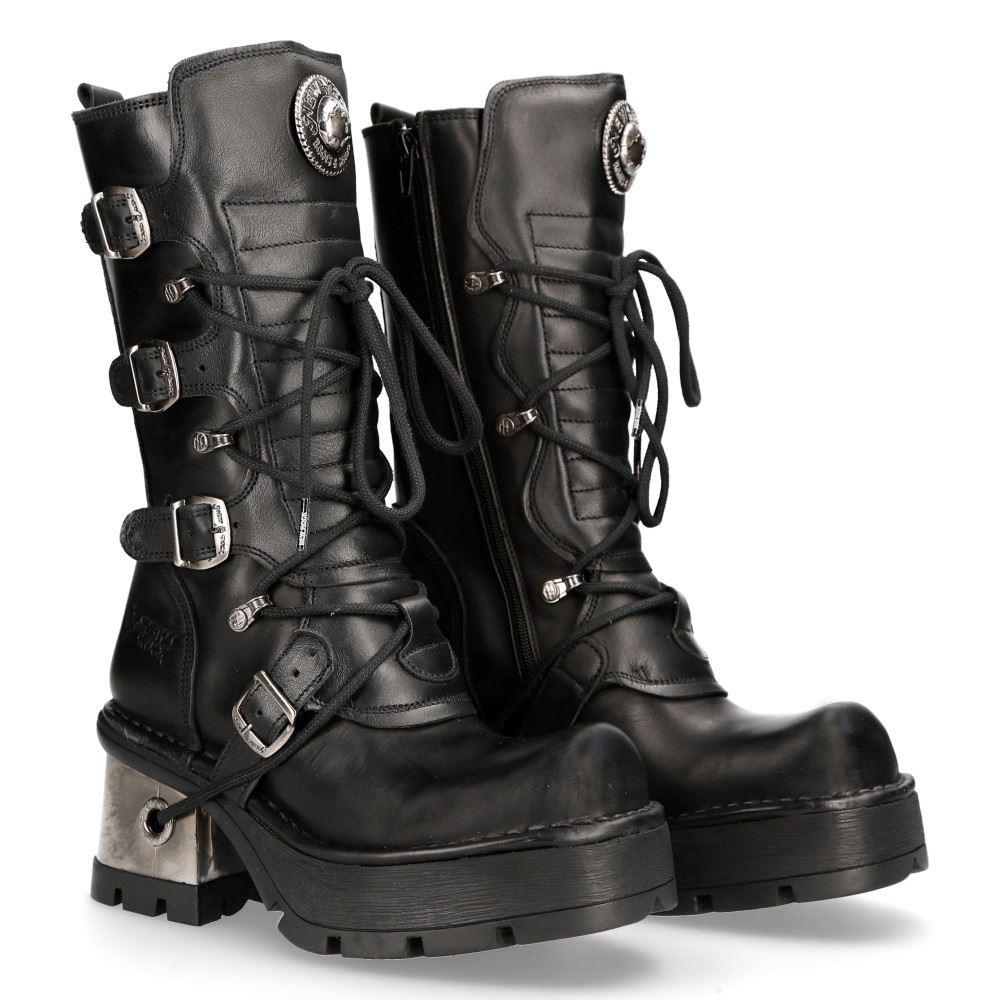 New Rock 373 S33 Ladies Black Gothic Mid Calf Boots