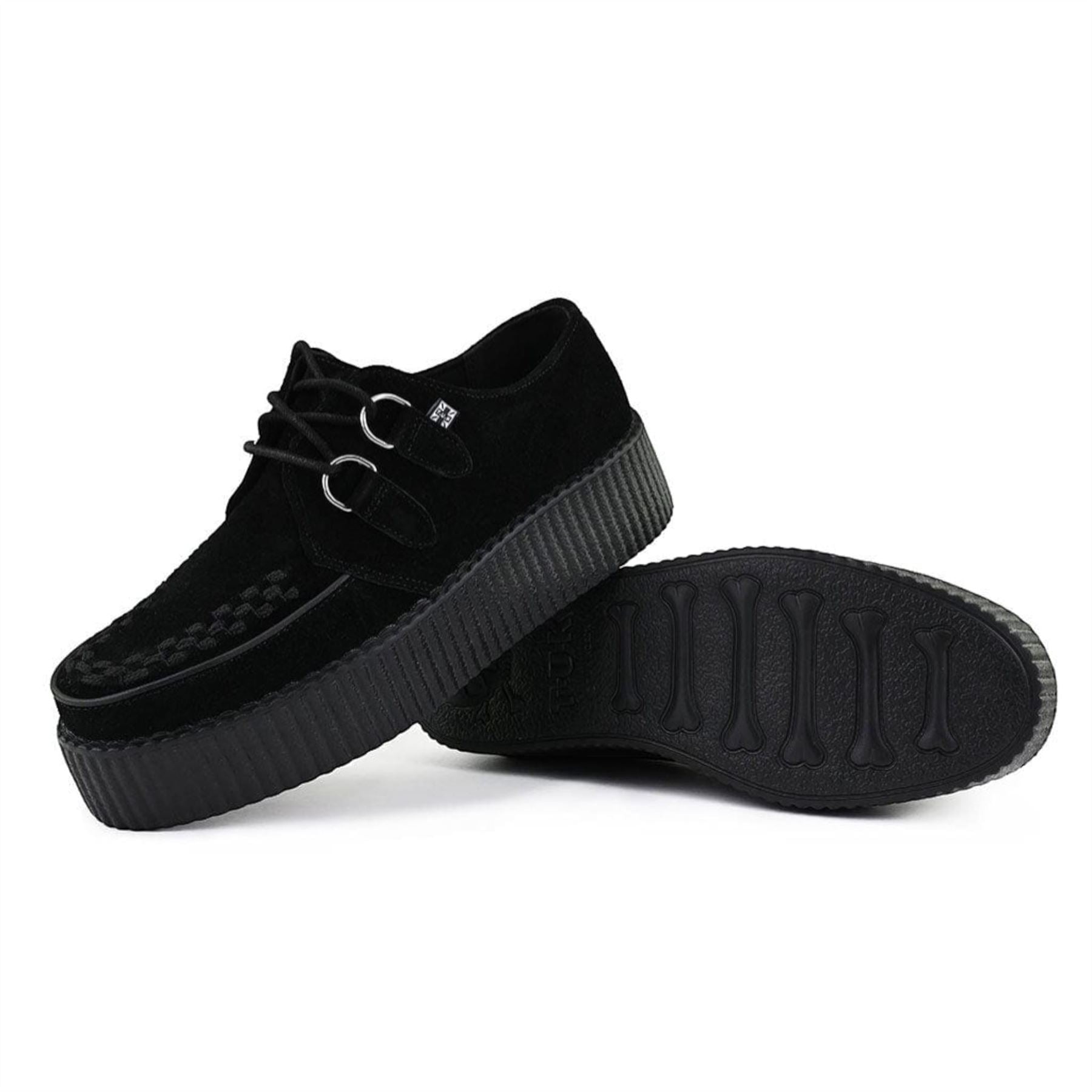 Viva High Creeper Black Suede Platform Lace-Up Goth Shoes