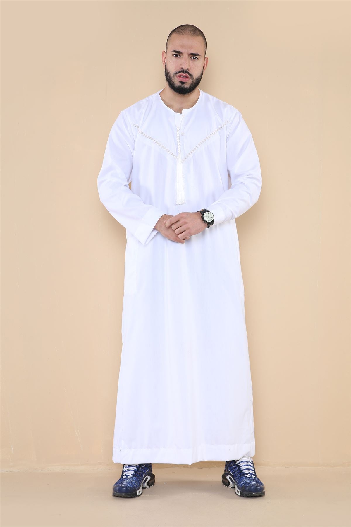 Mens Thobe Jubba Islamic Clothing Muslim Kaftan Emirati Omani Robe Casual Cotton