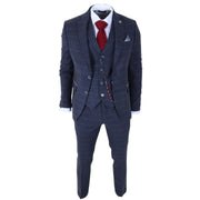 TP-32 - Men's Navy Blue 3 Piece Wool Blend Tweed Suit