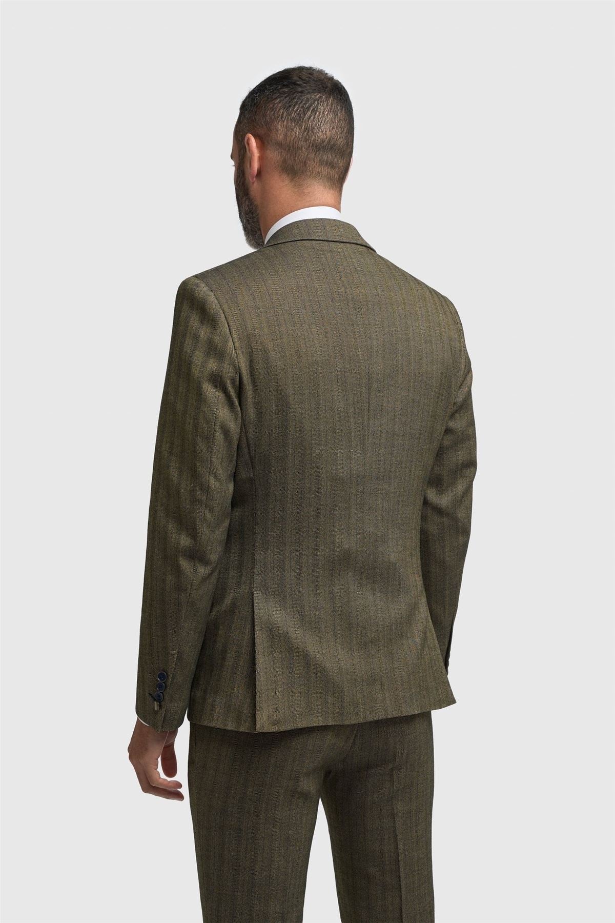 Damon - Men's Olive Green 3 Piece Herringbone Tweed Suit