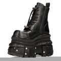 New Rock MILI083CCT-C4 Metallic Black Leather Military Boots Punk Goth Rock - Knighthood Store