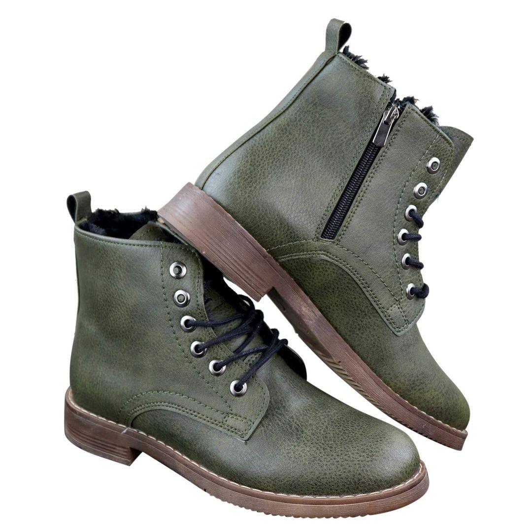 Mens Laced Zip Ankle Boots Fur Fleece Lined Warm Casual Hiking Combat Military - Knighthood Store