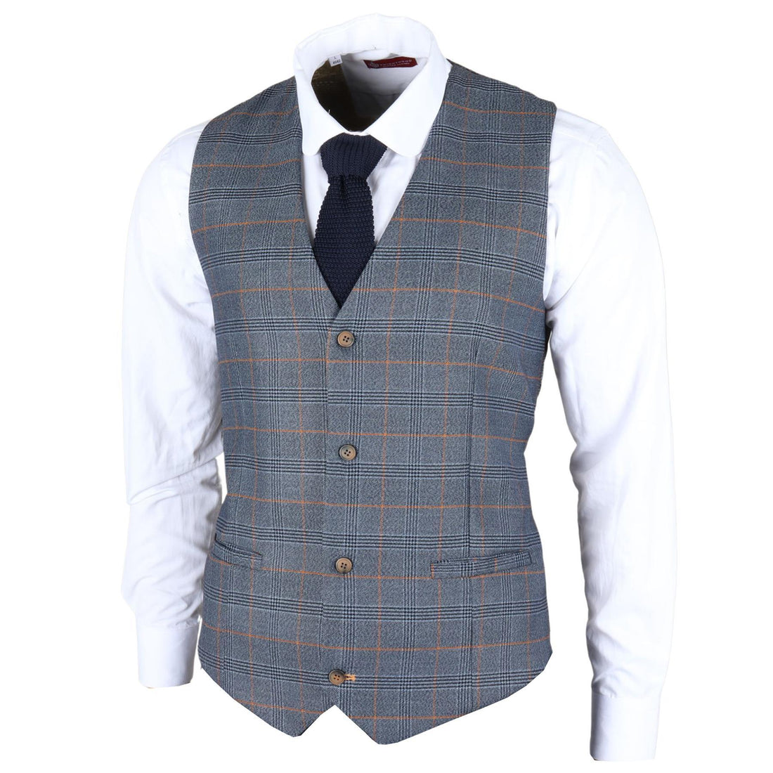 Men's Waistcoat Navy Checked Tailored Fit Vest - Knighthood Store