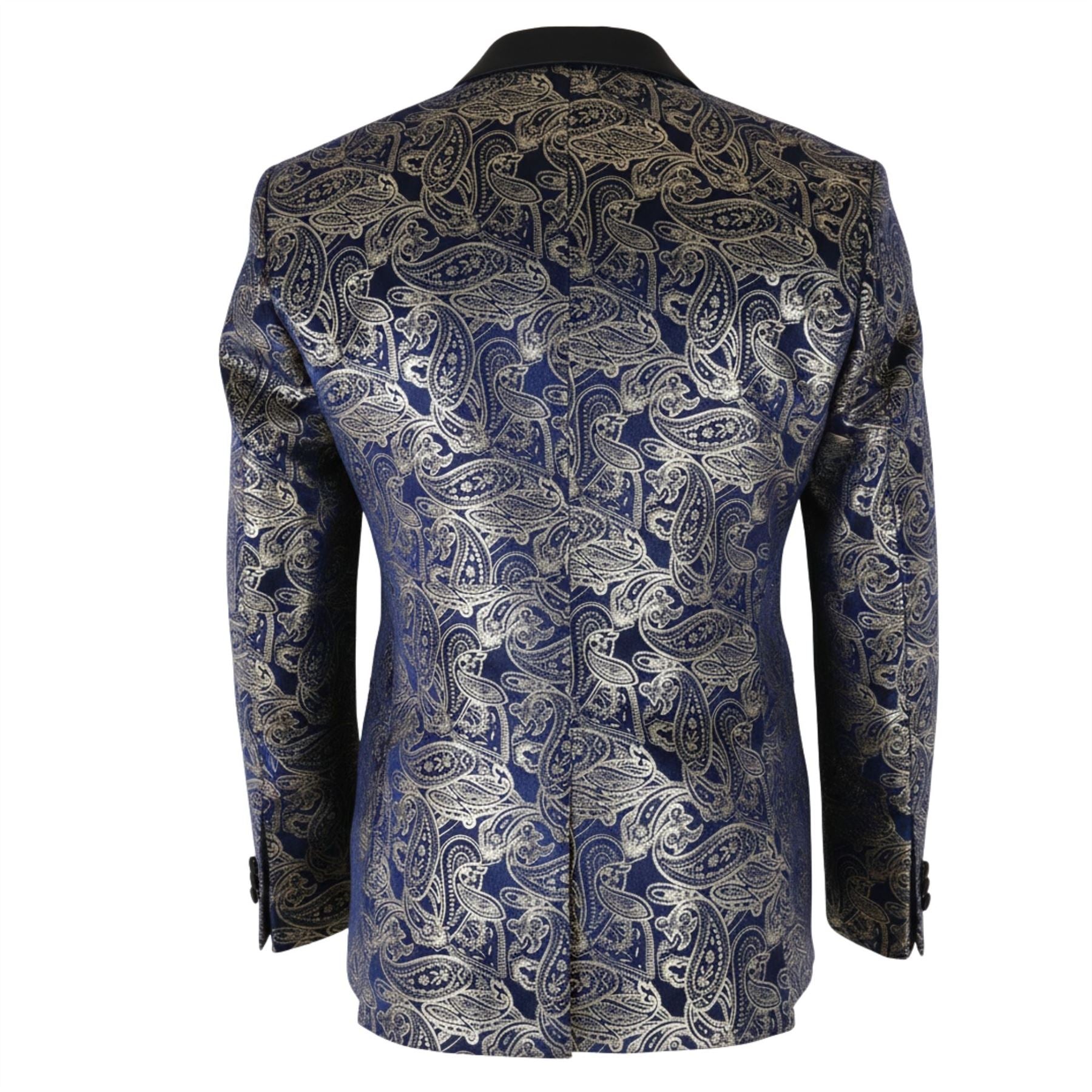 STZ63 - Mens Velvet Paisley Floral Blue Gold Tuxedo Blazer
