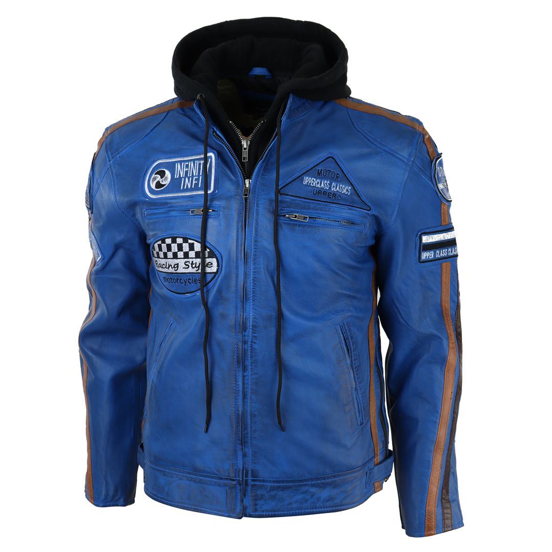 Men's Hooded Zipped Biker Leather Jacket | Infinity
