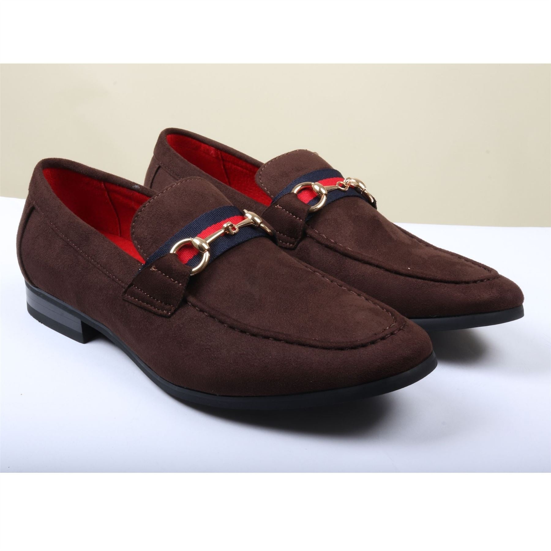 Men's Suede Leather Lined Gold Buckle Loafers