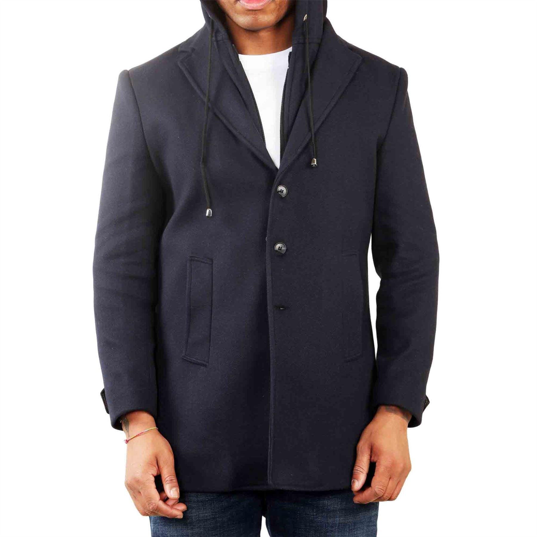 Men's Hooded Wool Blend Classic Overcoat