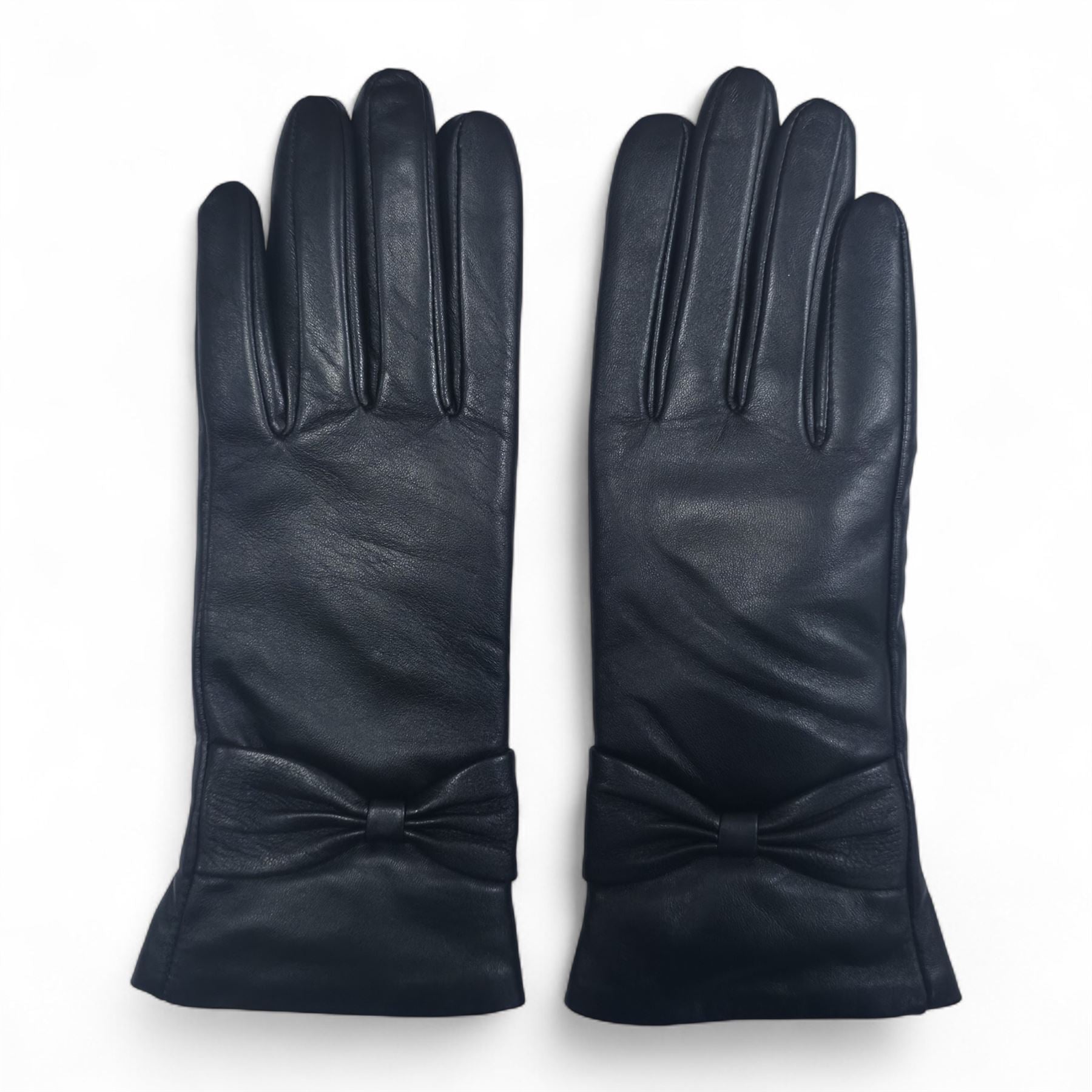 Women's Leather Wool Lined Bow Knot Accent Gloves