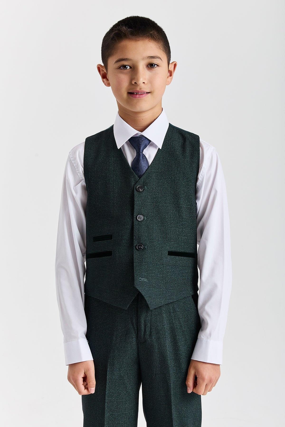 Regent - Boys Green 3 Piece Prince Of Wales Checked Suit
