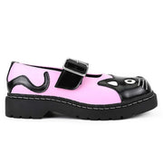 Women's Mary Jane Kitty Pink Black Leather Platform Shoes