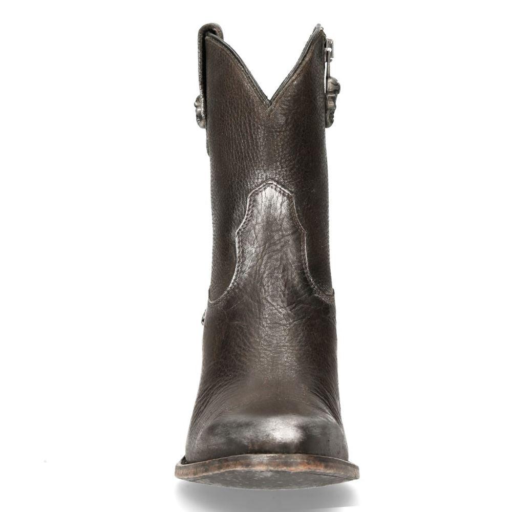 New Rock WSTM006-S1 Black Leather Cowboy Western Pointed Boots Riding Retro - Knighthood Store