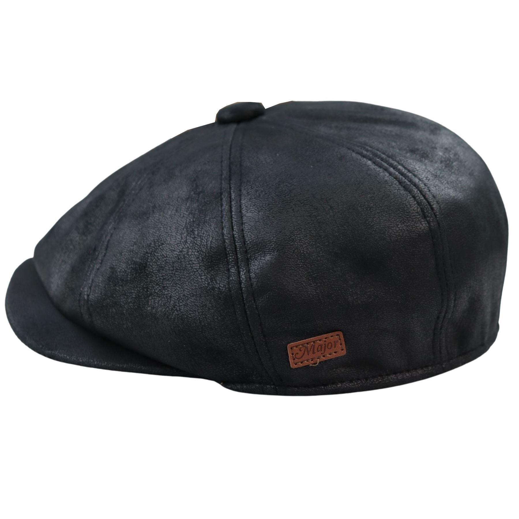 Mens 8 Panel Razor Baker Boy Hat PU Leather Blinders Newsboy Flat Cap Black Brown - Knighthood Store