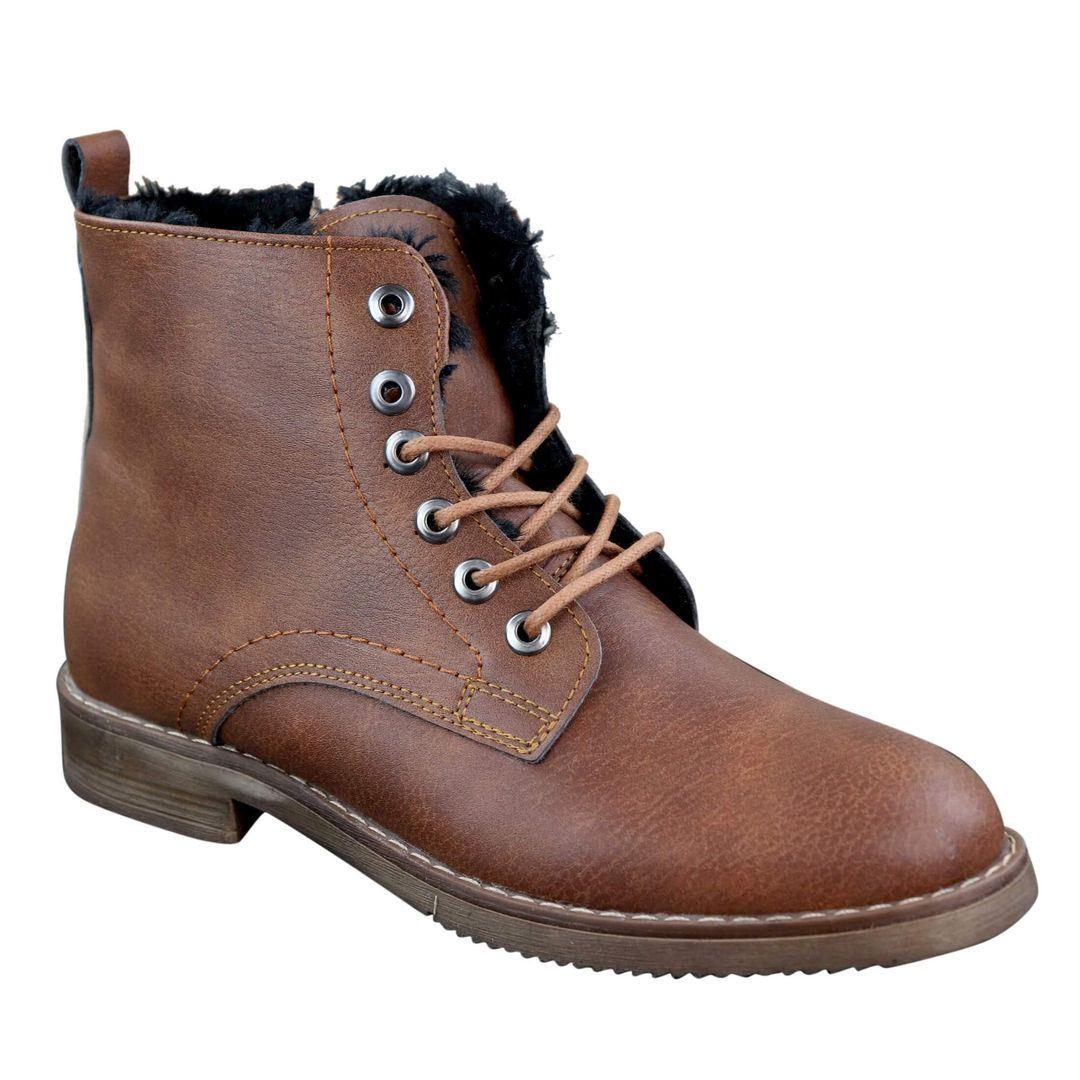 Mens Laced Zip Ankle Boots Fur Fleece Lined Warm Casual Hiking Combat Military - Knighthood Store