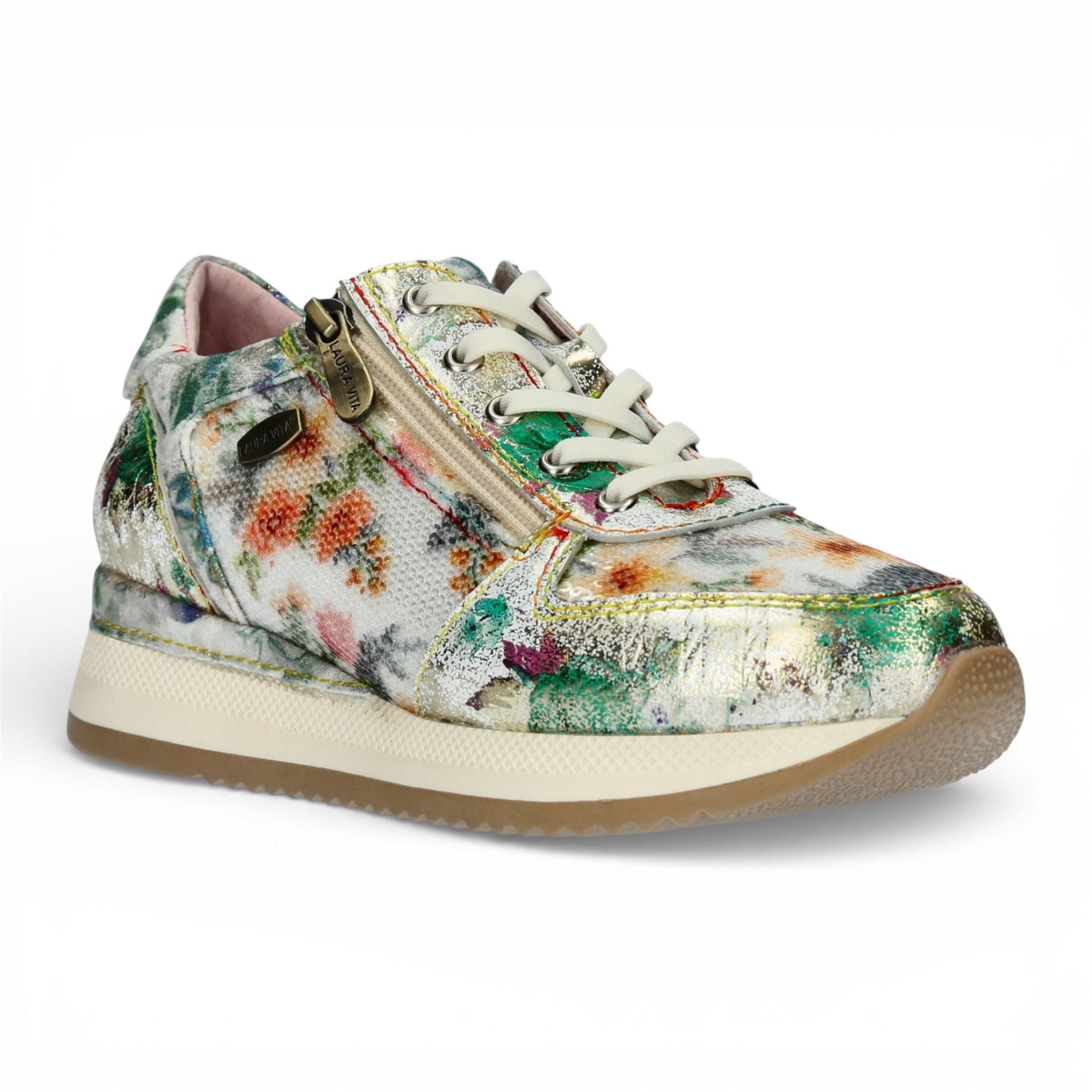 Gycmo 58 - Women's Green Floral Leather Sneakers