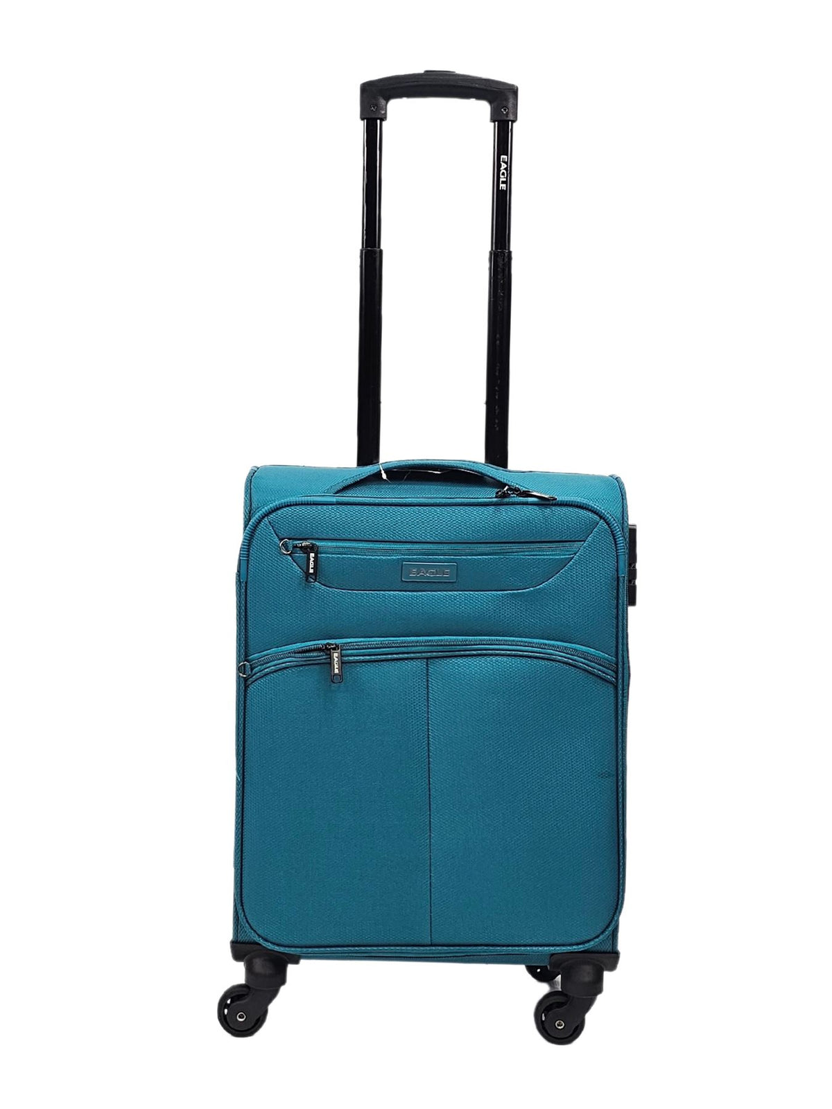 Soft Case Suitcase 4 Wheels Cabin Check In Hand Luggage Trolley Pin Combination Zipped Compartments - Teal / S
