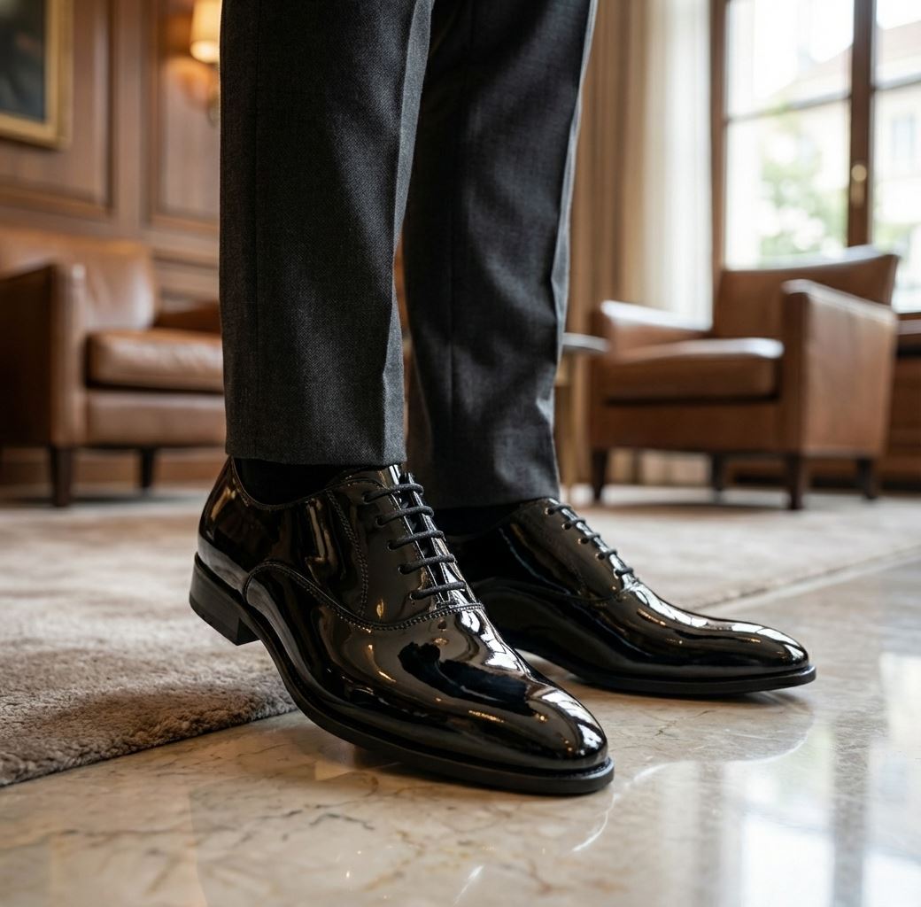 Men’s Formal Patent PU Leather Oxfords Lace-Up Dress Shoes