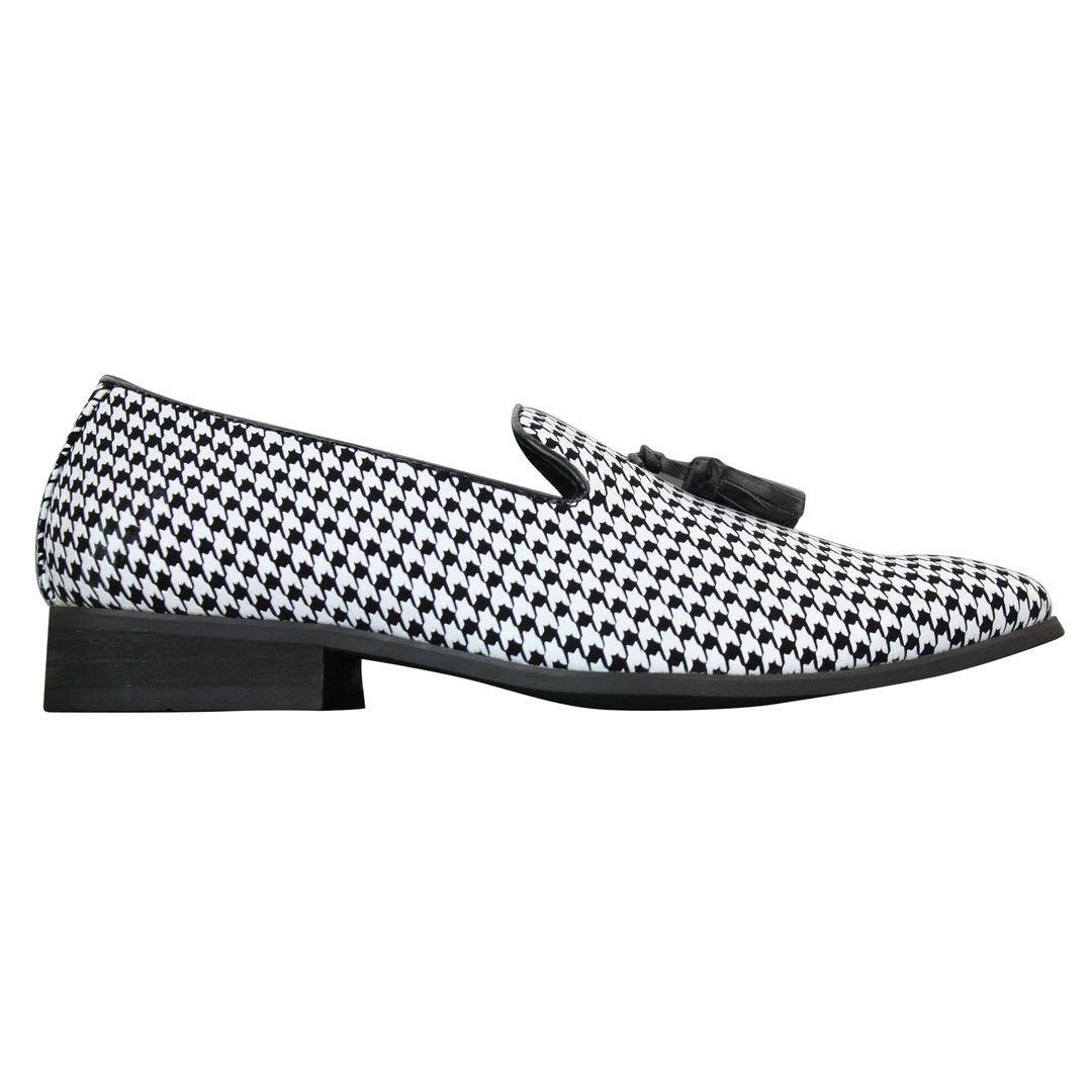 Mens Black White Check Slip On Tassel Loafers Driving Shoes Smart Casual - Knighthood Store