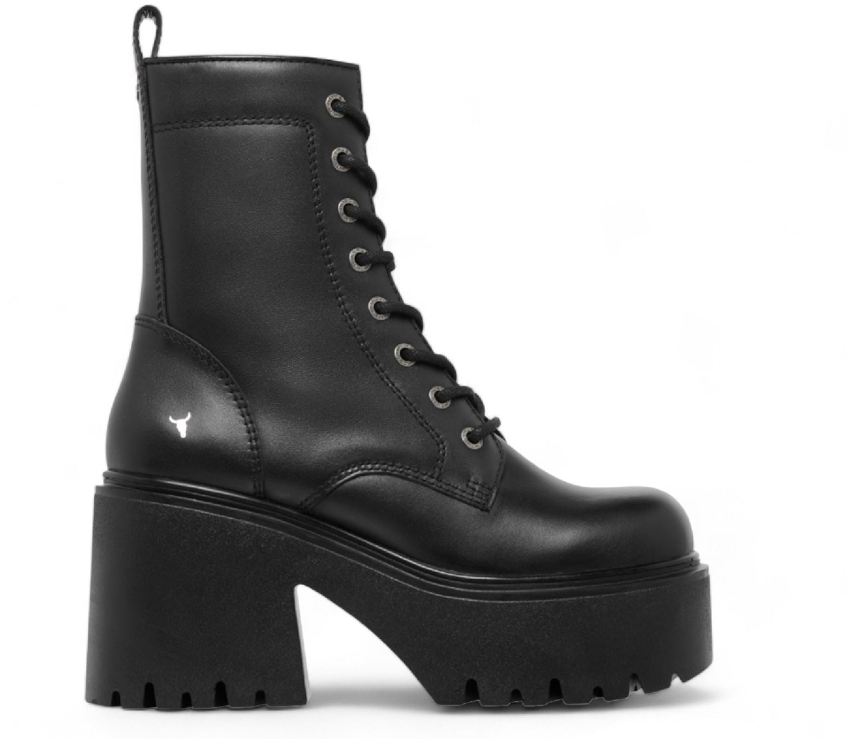 Totally - Women's Black Mid Calf Leather Platform Boots