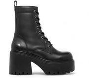 Totally - Women's Black Mid Calf Leather Platform Boots