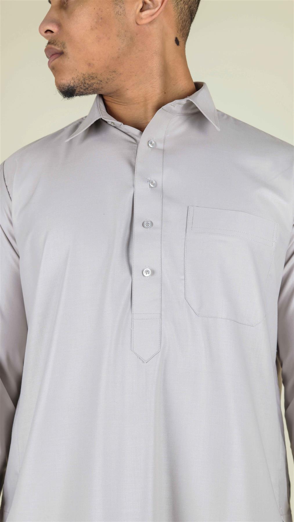 Mens Thobe Jubba Turn Down Collar Islamic Muslim Cotton Kaftan Dress Robe Arabic