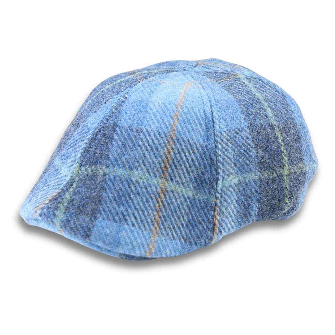 Men's Duckbill Cap 100% Wool Tweed Blue Check Gatsby Peaked Ivy 6 Panel Hat - Knighthood Store