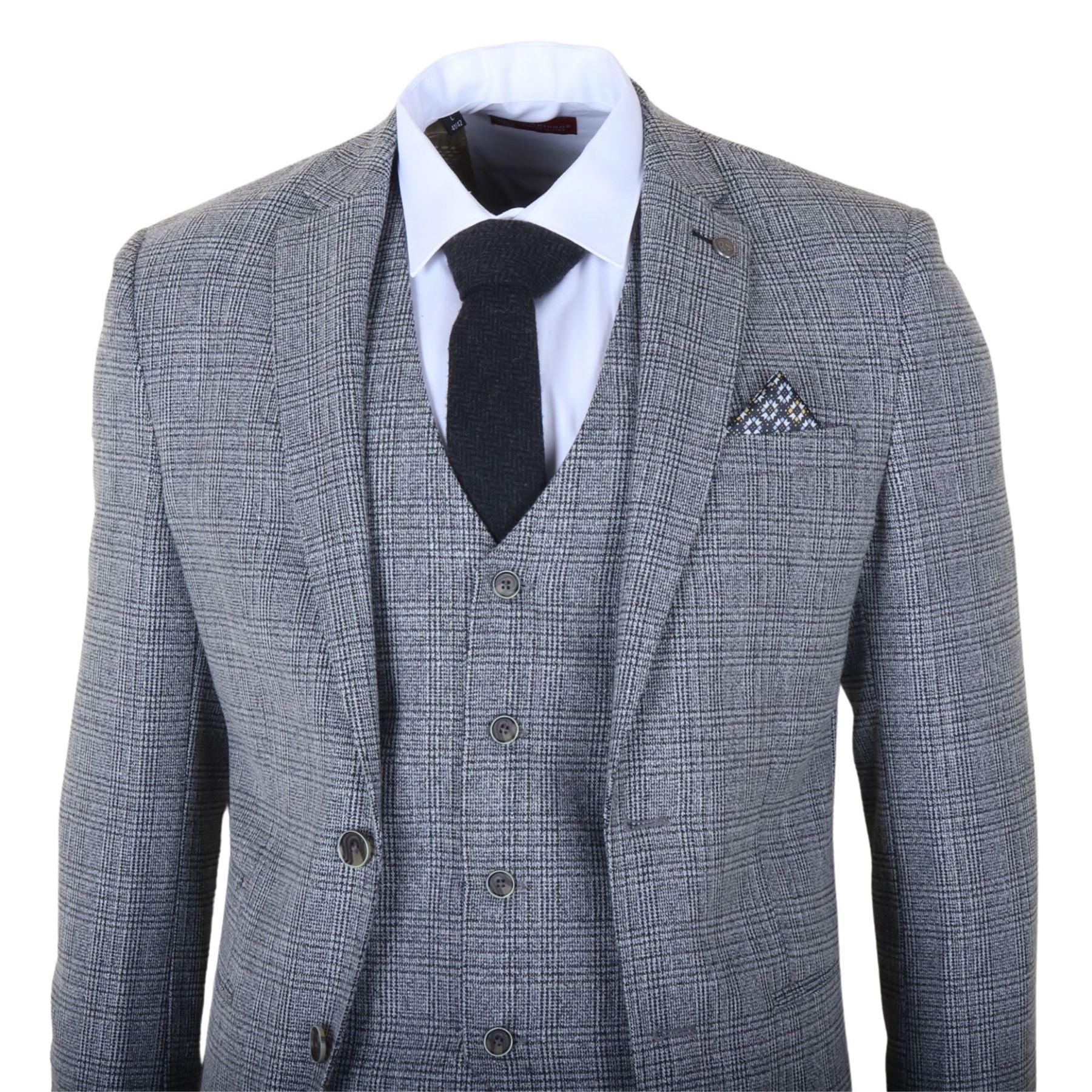 Parker - Men's Grey Classic Check Slim Fit 3 Piece Suit